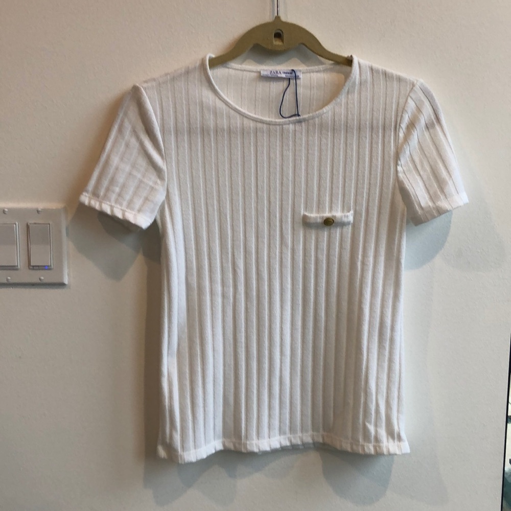 White Zara ribbed shirt with button detail